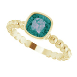 14K Gold Cushion Lab-Grown Alexandrite Family Beaded Stackable Ring - Yellow Gold - view 5
