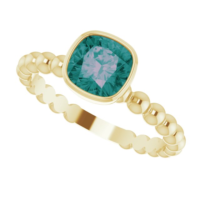 14K Gold Cushion Lab-Grown Alexandrite Family Beaded Stackable Ring - Yellow Gold - view 5