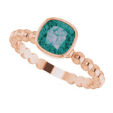 14K Gold Cushion Lab-Grown Alexandrite Family Beaded Stackable Ring - Rose Gold - view 6
