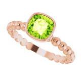 14K Gold Cushion Natural Peridot Family Beaded Stackable Ring - Rose Gold - view 6