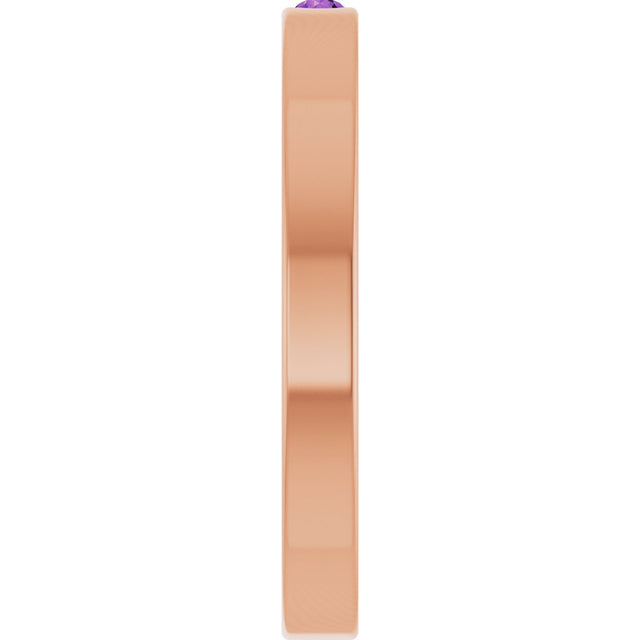 14K Gold Round Natural Amethyst Family Stackable Ring – 1.75mm Stones - Rose Gold - view 4