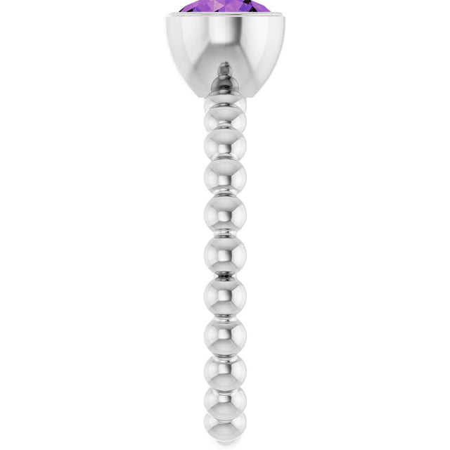 14K Gold Round Natural Amethyst Family Beaded Stackable Ring - White Gold - view 4