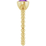 14K Gold Round Natural Amethyst Family Beaded Stackable Ring - Yellow Gold - view 4