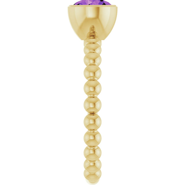 14K Gold Round Natural Amethyst Family Beaded Stackable Ring - Yellow Gold - view 4