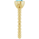 14K Gold Round Natural Aquamarine Family Beaded Stackable Ring - Yellow Gold - view 4