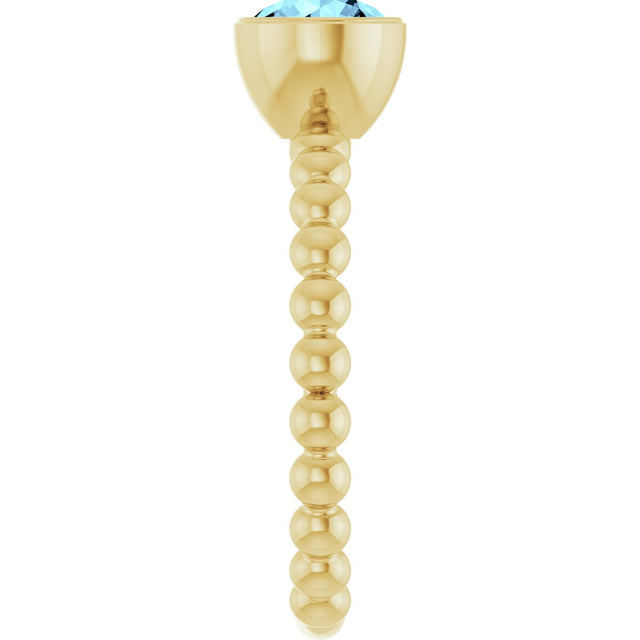 14K Gold Round Natural Aquamarine Family Beaded Stackable Ring - Yellow Gold - view 4