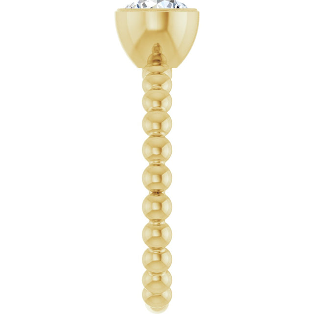 14K Gold Round Natural White Sapphire Family Beaded Stackable Ring - Yellow Gold - view 4