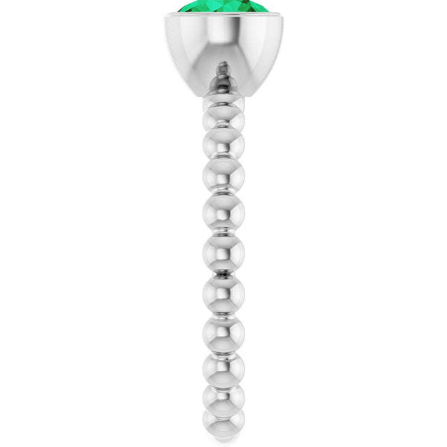 14K Gold Round Lab-Grown Emerald Family Beaded Stackable Ring - White Gold - view 4