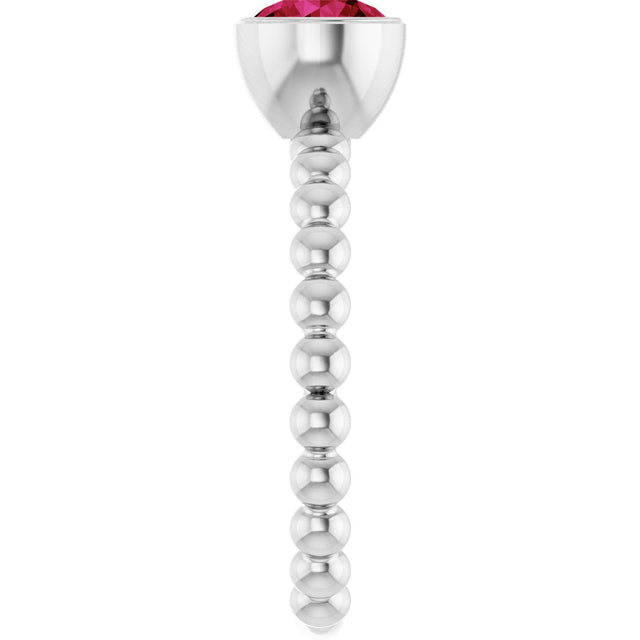 14K Gold Round Lab-Grown Ruby Family Beaded Stackable Ring - White Gold - view 4
