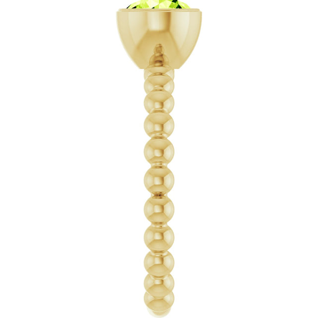 14K Gold Round Natural Peridot Family Beaded Stackable Ring - Yellow Gold - view 4
