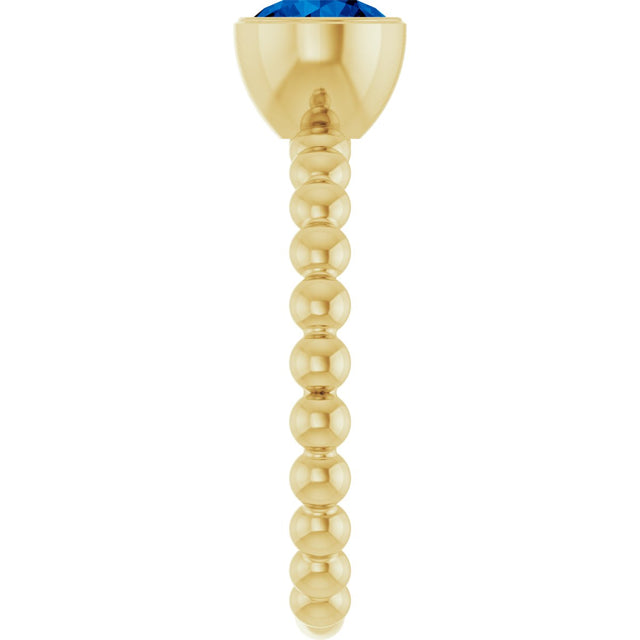 14K Gold Round Lab-Grown Blue Sapphire Family Beaded Stackable Ring - Yellow Gold - view 4