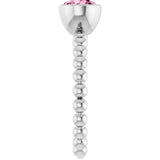 14K Gold Round Natural Pink Tourmaline Family Beaded Stackable Ring - White Gold - view 4