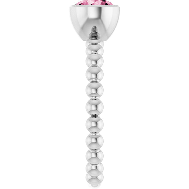 14K Gold Round Natural Pink Tourmaline Family Beaded Stackable Ring - White Gold - view 4