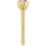 14K Gold Round Natural Pink Tourmaline Family Beaded Stackable Ring - Yellow Gold - view 4