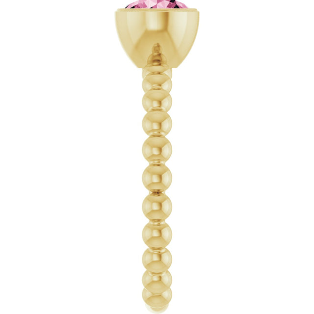 14K Gold Round Natural Pink Tourmaline Family Beaded Stackable Ring - Yellow Gold - view 4