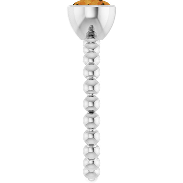 14K Gold Round Natural Citrine Family Beaded Stackable Ring - White Gold - view 4