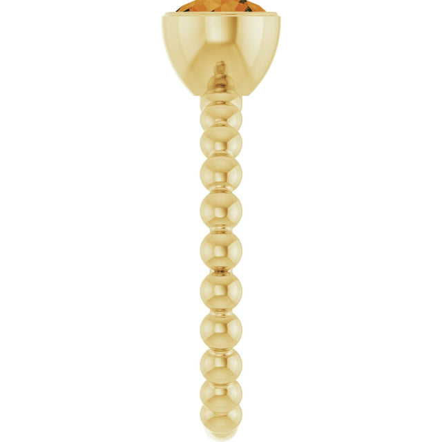 14K Gold Round Natural Citrine Family Beaded Stackable Ring - Yellow Gold - view 4