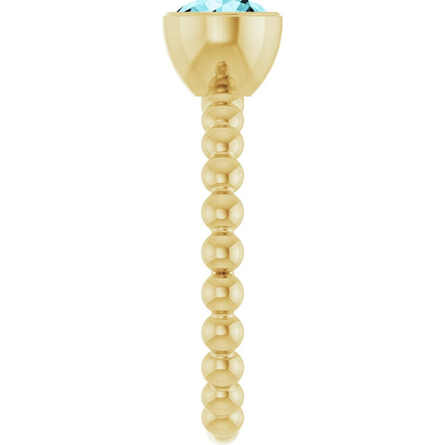 14K Gold Round Natural Blue Zircon Family Beaded Stackable Ring - Yellow Gold - view 4