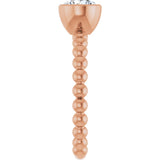 14K Gold Round Natural White Sapphire Family Beaded Stackable Ring - Rose Gold - view 4