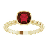 14K Gold Cushion Natural Mozambique Garnet Family Beaded Stackable Ring - Yellow Gold - view 3