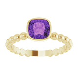 14K Gold Cushion Natural Amethyst Family Beaded Stackable Ring - Yellow Gold - view 3