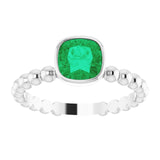 14K Gold Cushion Lab-Grown Emerald Family Beaded Stackable Ring - White Gold - view 3