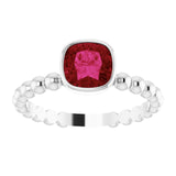 14K Gold Cushion Lab-Grown Ruby Family Beaded Stackable Ring - White Gold - view 3