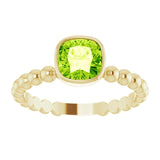 14K Gold Cushion Natural Peridot Family Beaded Stackable Ring - Yellow Gold - view 3