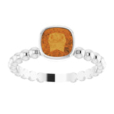 14K Gold Cushion Natural Citrine Family Beaded Stackable Ring - White Gold - view 3