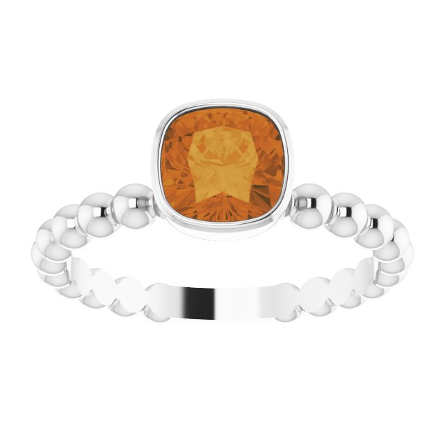 14K Gold Cushion Natural Citrine Family Beaded Stackable Ring - White Gold - view 3