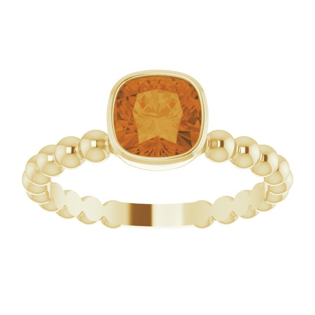 14K Gold Cushion Natural Citrine Family Beaded Stackable Ring - Yellow Gold - view 3