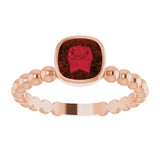 14K Gold Cushion Natural Mozambique Garnet Family Beaded Stackable Ring - Rose Gold - view 3
