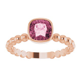 14K Gold Cushion Natural Pink Tourmaline Family Beaded Stackable Ring - Rose Gold - view 3