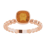 14K Gold Cushion Natural Citrine Family Beaded Stackable Ring - Rose Gold - view 3