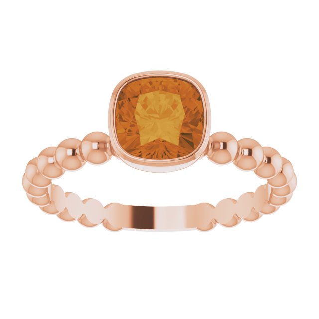 14K Gold Cushion Natural Citrine Family Beaded Stackable Ring - Rose Gold - view 3