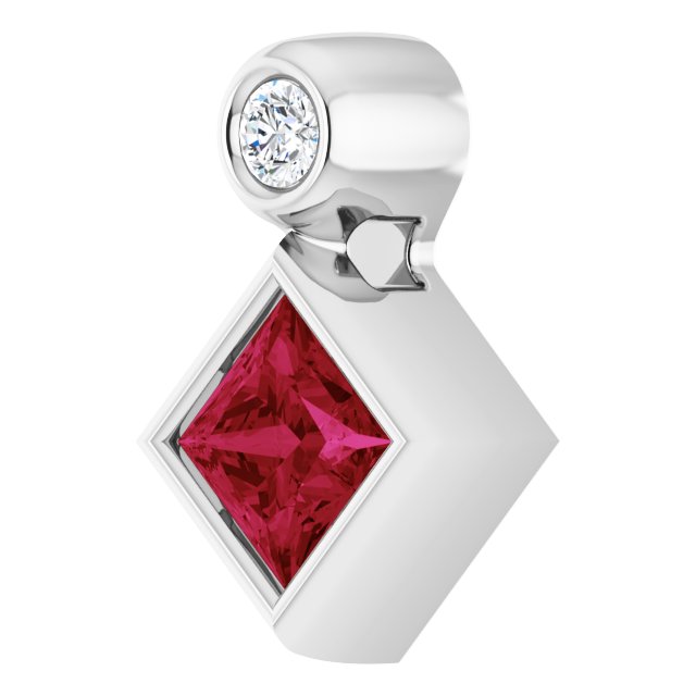 Platinum Oval Natural Ruby Bezel-Set Necklace or Slide Pendant - view 2