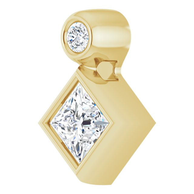 14K Gold Oval Natural White Sapphire Bezel-Set Necklace or Slide Pendant - Yellow Gold - view 2