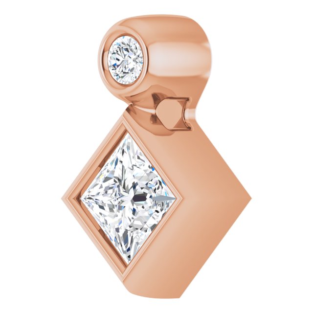 14K Gold Oval Natural White Sapphire Bezel-Set Necklace or Slide Pendant - Rose Gold - view 2