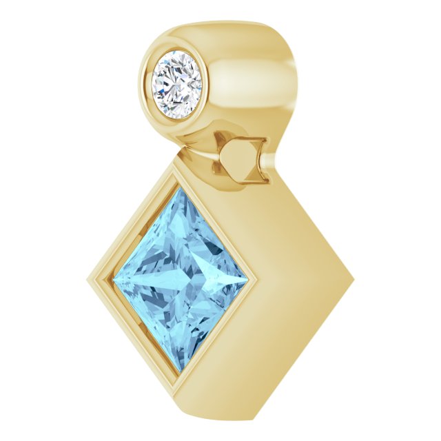 14K Gold Oval Natural Aquamarine Bezel-Set Necklace or Slide Pendant - Yellow Gold - view 2