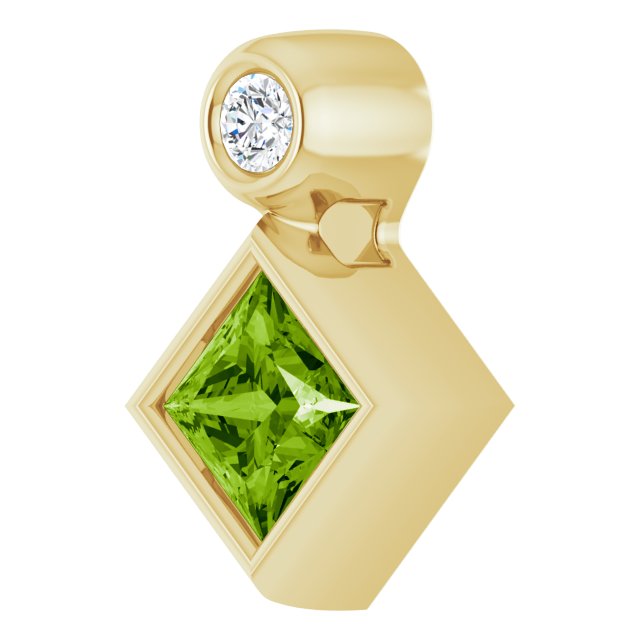 14K Gold Oval Natural Peridot Bezel-Set Necklace or Slide Pendant - Yellow Gold - view 2
