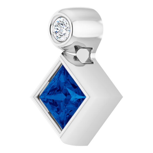 14K Gold Oval Natural Blue Sapphire Bezel-Set Necklace or Slide Pendant - White Gold - view 2