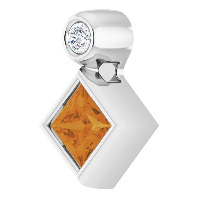 Platinum Oval Natural Citrine Bezel-Set Necklace or Slide Pendant - view 2