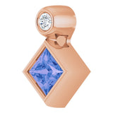 14K Gold Square Natural Tanzanite Bezel-Set Necklace or Slide Pendant - Rose Gold - view 2