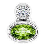 14K Gold Oval Natural Peridot Bezel-Set Necklace or Slide Pendant - White Gold