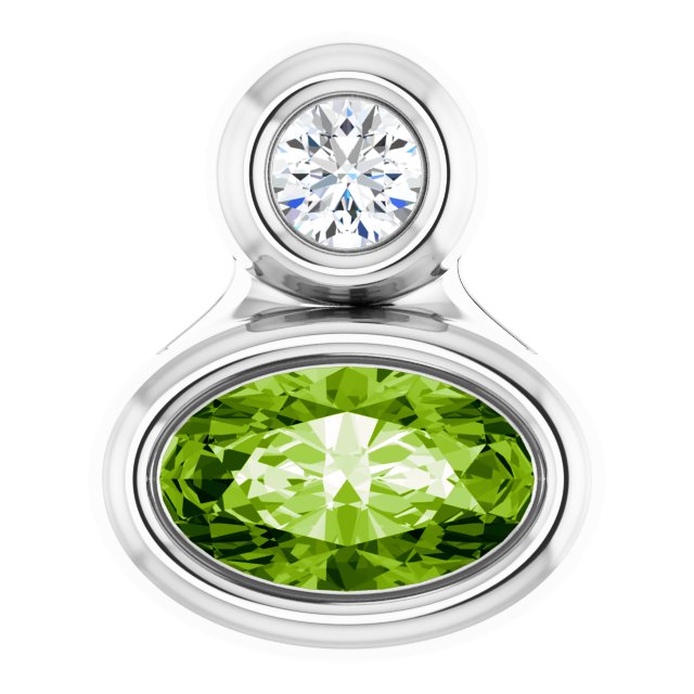 14K Gold Oval Natural Peridot Bezel-Set Necklace or Slide Pendant - White Gold