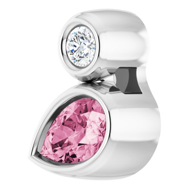 14K Gold Oval Natural Pink Tourmaline Bezel-Set Necklace or Slide Pendant - White Gold - view 2