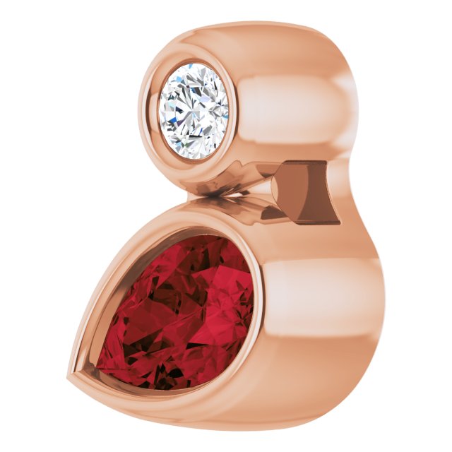 14K Gold Oval Natural Mozambique Garnet Bezel-Set Necklace or Slide Pendant - Rose Gold - view 2