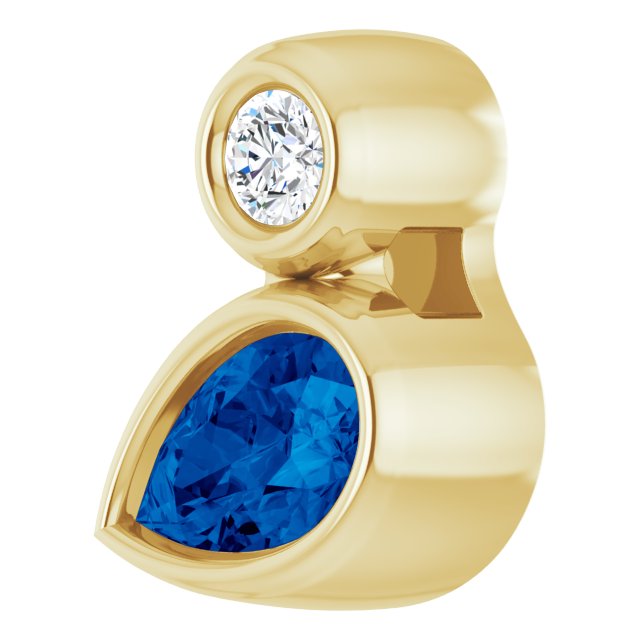 14K Gold Oval Lab-Grown Blue Sapphire Bezel-Set Necklace or Slide Pendant - Yellow Gold - view 2