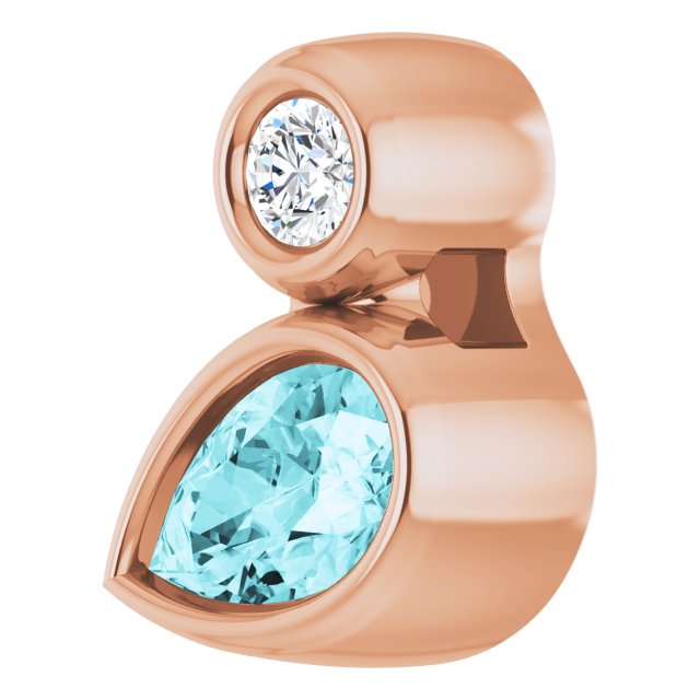 14K Gold Oval Natural Blue Zircon Bezel-Set Necklace or Slide Pendant - Rose Gold - view 2