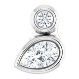 14K Gold Oval Natural White Sapphire Bezel-Set Necklace or Slide Pendant - White Gold